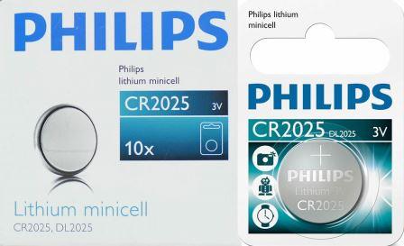 Philips Minicells Battery CR2025 Lithium-Sold as Box of 10 CR2025/01B