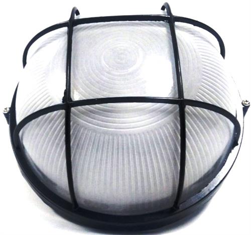 Noble Pays Round Bulkhead Light Fitting Large With Grid Black- 240mm Diameter LIGBLG