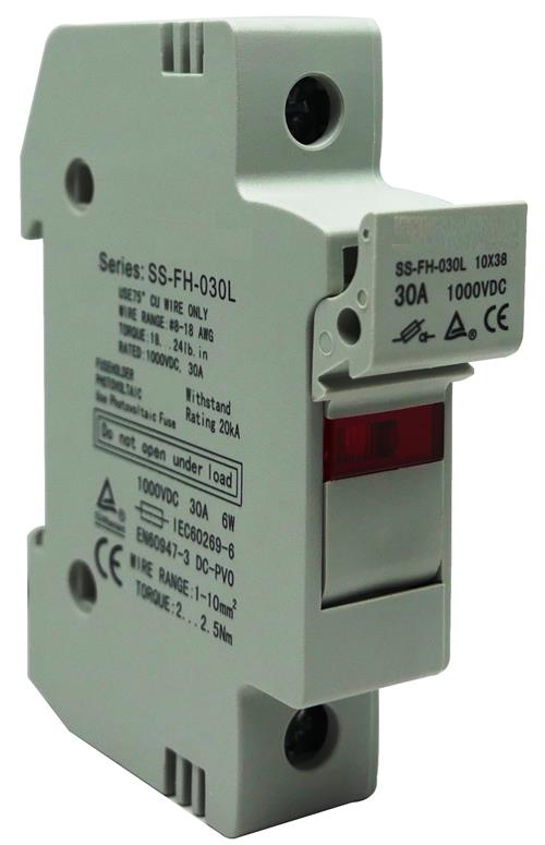 Solarix Rail Mount 1 Pole Solar PV (Photovoltaic) DC Fuse Holder With LED Indicator Light SOLSSFH030L