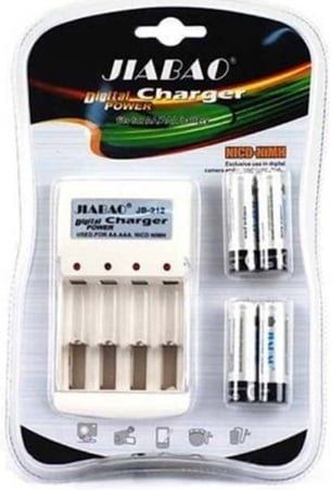 Jiabao JB212 Battery Charger with 4 Pieces 600mAh AA Rechargeable Batteries , Retail Box, 6 Months Warranty